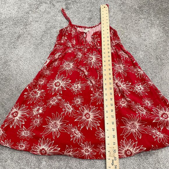 Rewind Linen Blend A-Line Sun Dress Womens Large Red Floral Spaghetti Strap Boho - Picture 6 of 12
